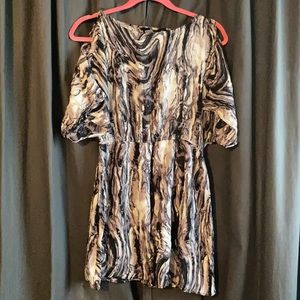 Angie black mini cold shoulder dress with gray